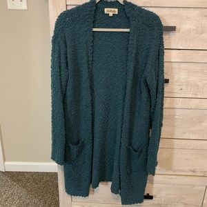 Dark Green Popcorn Cardigan Sweater
